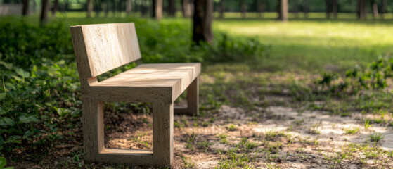 Concrete bench in a tranquil park scene during daylight hours