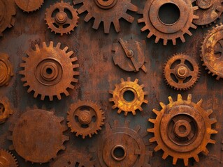Rusty gears on a grunge background.