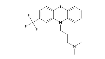 triflupromazine molecule, structural chemical formula, ball-and-stick model, isolated image antipsychotics