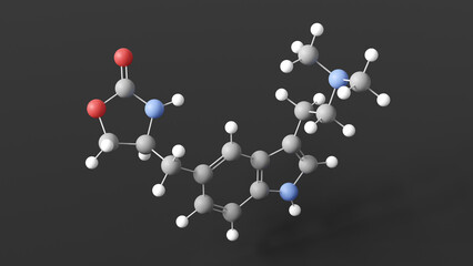 zolmitriptan molecule 3d, molecular structure, ball and stick model, structural chemical formula psychiatric drugs