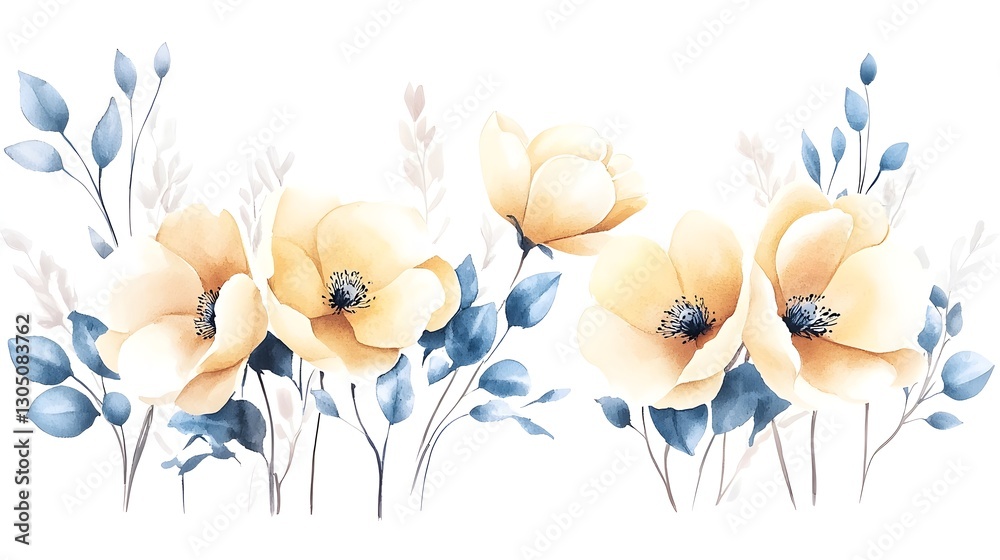 Poster Beautifully curated set of hand painted watercolor flower featuring delicate abstract botanical designs with soft brushstrokes showcasing a serene and elegant aesthetic on a clean background
