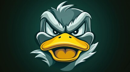 Angry duck cartoon head, bold graphic design, digital art, use for posters, stickers, or apparel