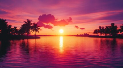 Tropical Sunset Lagoon Silhouette