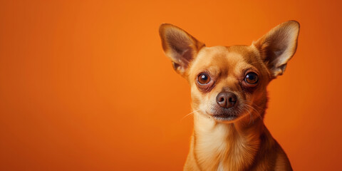 Obraz premium Chihuahua dog on minimalistic colorful background with Copy Space. Perfect for banners, veterinary ads, pet food promotions, and minimalist designs.