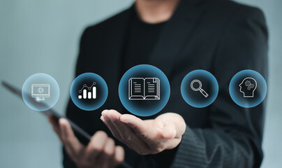 Learn to train in front of the computer. Internet e-learning lessons and online webinars People attending online lessons on digital screens Internet Technology Education Features.