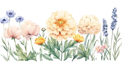 Fototapeta premium Beautifully Curated Watercolor Floral Designs with Soft Pastel Tones and Expressive Textures A Vibrant Collection of Hand Painted Botanical Elements Perfect for Compositions and Elegant Designs