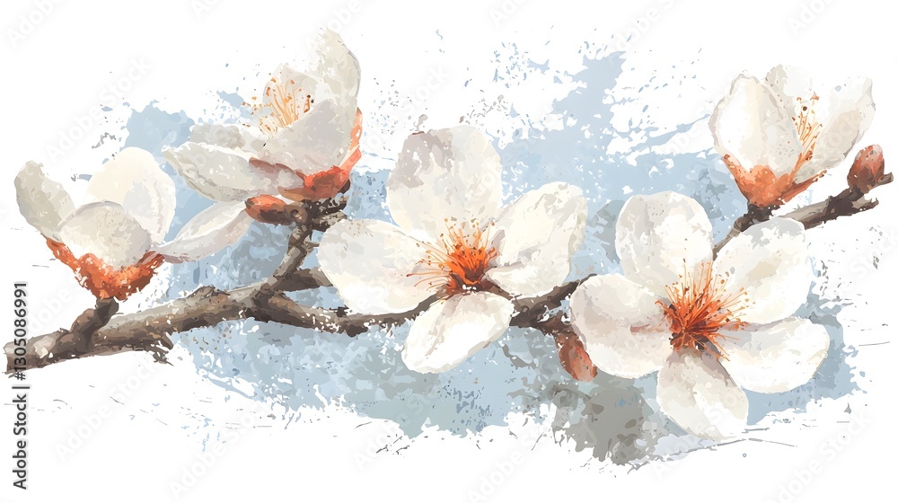 Poster Exquisite watercolor floral artwork featuring hand painted abstract botanical Each delicate bloom is crafted with soft brushstrokes and expression isolated against a clean background for a modern