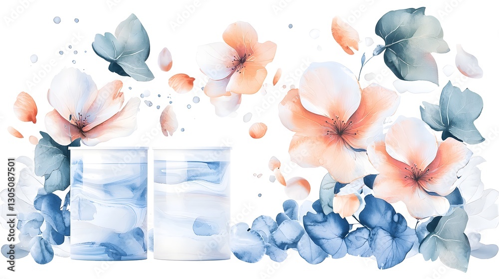 Poster Mesmerizing watercolor botanical collection with soft floral patterns and abstract blooms painted with intricate details and blended hues evoking a sense of timeless and natural beauty
