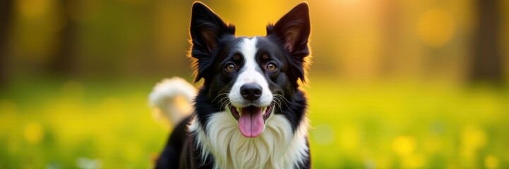 Fototapeta premium Triumphant border collie, tongue out, ears pricked, competition, canine