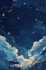 Naklejka premium Starlit sky with beautiful clouds at night