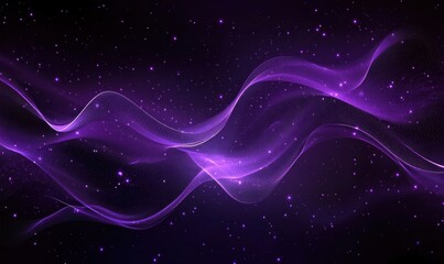 Fototapeta premium Abstract purple waves in a dark starry background. Possible use digital art, wallpaper