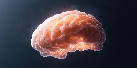 Fototapeta premium Glowing Brain: A captivating 3D render showcases a human brain emitting a soft, ethereal glow, symbolizing intelligence, innovation, and the power of the mind.