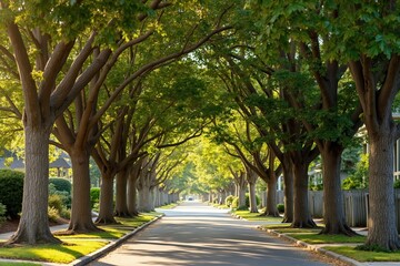 Obraz premium A Street Lined With Trees and Houses on Both Sides - Generative AI