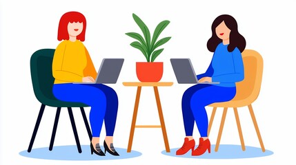 Two Women Collaborating on Laptops in a Minimalist Setting