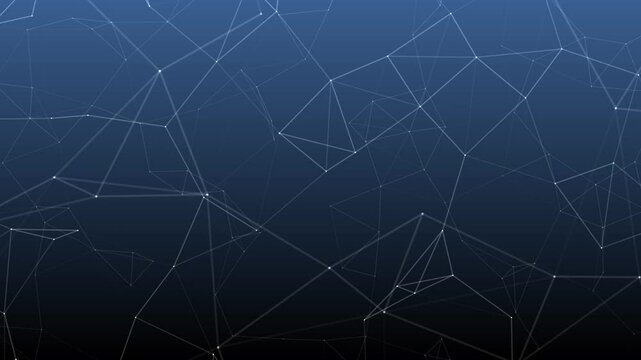 Falling abstract dark blue geometric plexus connection network elegant polygonal line shapes animation background
