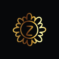 Golden letter Z monogram in floral badge style in black background luxury emblem design