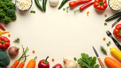 Family cooking together border with kitchen elements and copy space for International Day of Families concept as Family cooking together border with kitchen elements providing creative space for famil