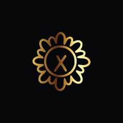 Naklejka premium Golden letter X monogram in floral badge style in black background luxury emblem design