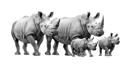 Obraz premium Rhinos family portrait in natural habitat isolated on transparent background png
