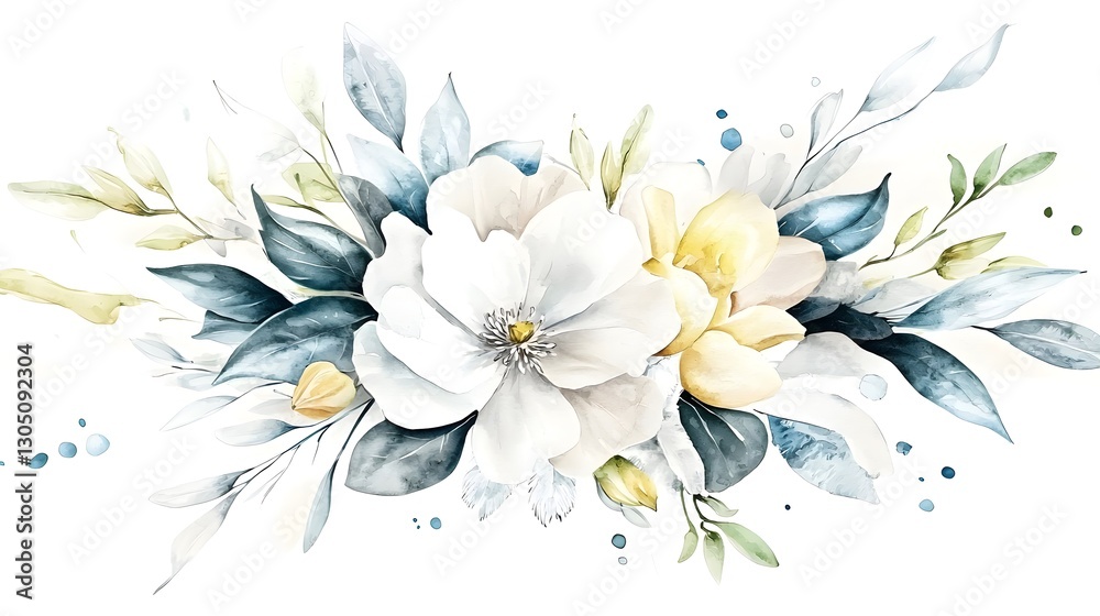 Aufkleber A sophisticated and collection of watercolor flowers rendered in soft and vibrant tones with a mix of abstract and botanical elements creating a visually captivating floral composition