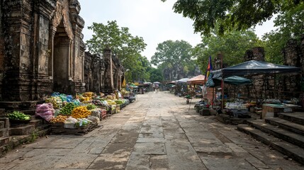 Traders from suphan buri visiting ayutthaya cultural exchange market scene historic ruins vibrant atmosphere