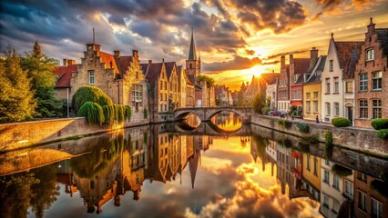 Naklejka premium Bruges Medieval Cityscape: Charming Canals & Cobblestone Streets