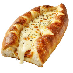 A Culinary Delight: A warm, freshly baked bread, filled with melted cheese and herbs, ready to be served, capturing the essence of comfort food