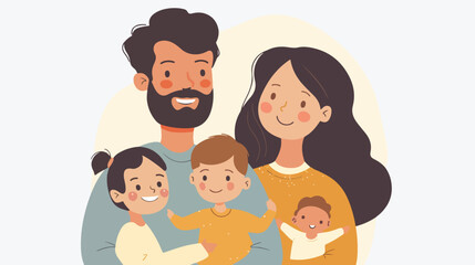 Professional Vector Illustration of Happy Couple of Parents with Children Avatar Characters
