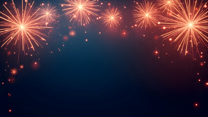 Naklejka premium Bright Sparkling Lights and Vibrant Fireworks Border: Perfect Photo Stock Concept for New Year Celebrations with Ample Copy Space on the Left for Your Festive Messages