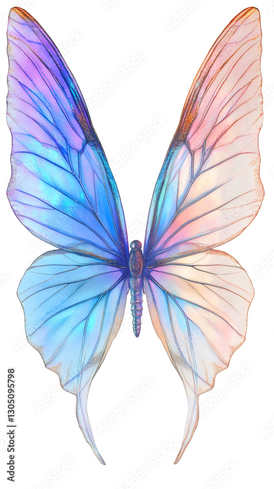 Poster vibrant butterfly displaying detailed wing patterns against transparent backdrop, highlighting delic