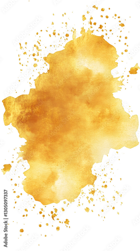 Poster Luxurious golden watercolor splash spreading dynamic textures, creating elegant artistic effect on transparent background