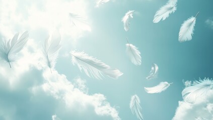 White feathers floating in a cloudy sky