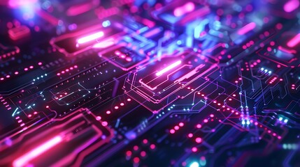 Obraz premium Abstract Circuit Board: Neon Glow in Pink and Blue