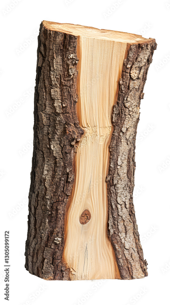 Aufkleber Log showing bark and inner section isolated on transparent background, ideal for concepts related to carpentry and woodworking