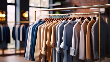 Clothing displayed in a store on clothing rails