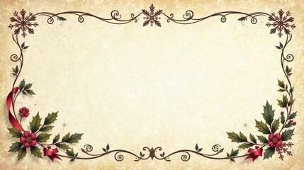 Elegant Vintage Holiday Frame with Floral Accents and Snowflake Details Perfect for Festive Season Greetings or Winter Invitations