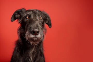 Fototapeta premium Scottish Deerhound dog on minimalistic colorful background with Copy Space. Perfect for banners, veterinary ads, pet food promotions, and minimalist designs.