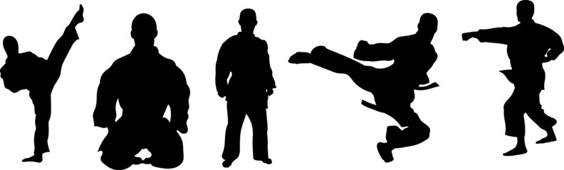 karatekas set of black silhouettes, vector