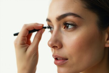 A Close up of a Woman Putting Mascara on Her Eyelashes - Generative AI