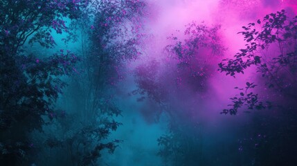 Obraz premium Electric jungle atmosphere with bioluminescent trees and glowing vines in neon purple and teal tones
