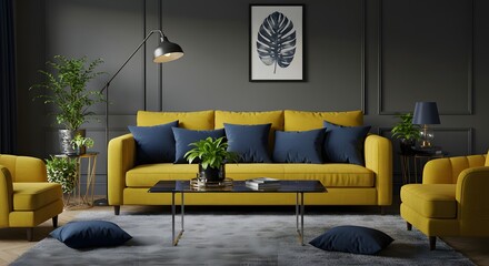 Inviting Living Room Design with Yellow Sofa and Indoor Plants for Modern Homes