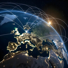 A breathtaking view of Earth at night from space, showcasing glowing city.