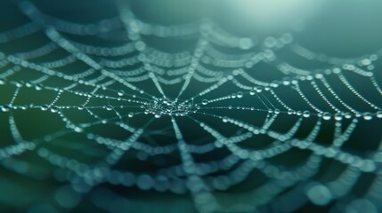 Obraz premium Dewdrops decorate an intricate spider web.