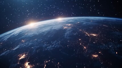 Obraz premium A view of the Earth from space, showing the curvature of the planet and the Milky Way in the background