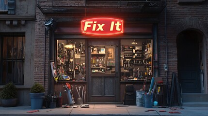 Fototapeta premium Fix It Shop A Classic Hardware Store at Night