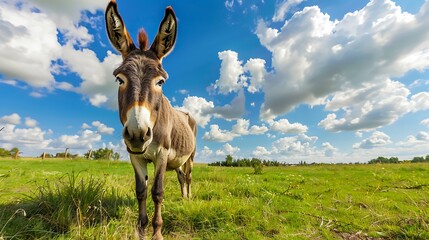 Portrait of a Donkey in a Sunny Meadow