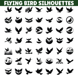 Collection of Flying Bird Silhouettes Diverse Avian Icons