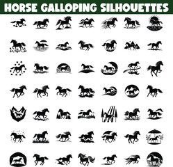 Galloping Horse Silhouettes Collection of Running Horse Designs