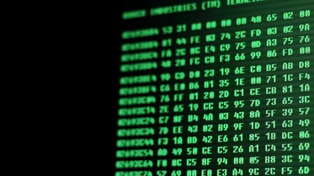 Running hacker like computer codes and information on digital screen
