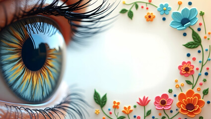 Eye and Camera Border Frame with Copy Space for World Sight Day Photography: Unique Vision Concept Featuring Eye and Camera Elements for Creative Photo Stock Themes